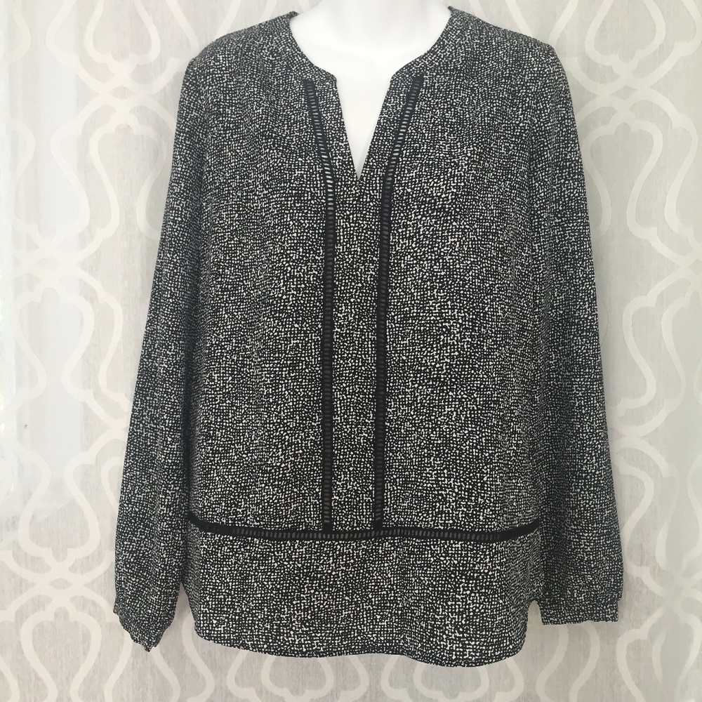 Michael Kors Black White Patterned Long Sleeve Top